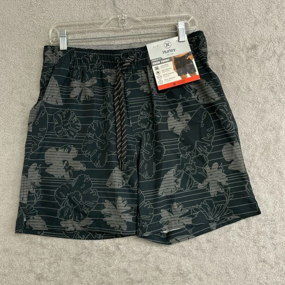 Hurley Men's M Swim Shorts Black Floral Print 4-Way Stretch N0992